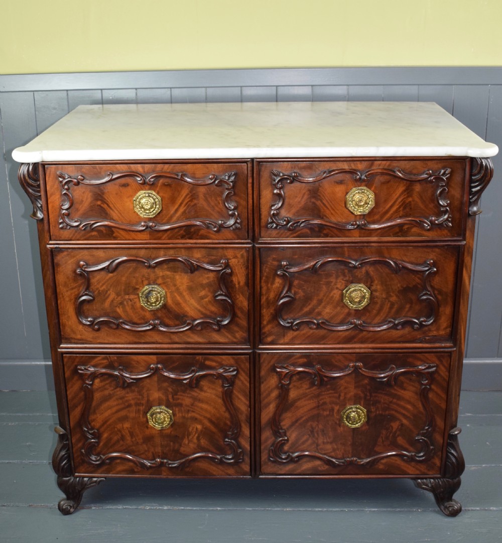 Antique Continental Mahogany Chest of Drawers / Cupboard with Carrara marble top