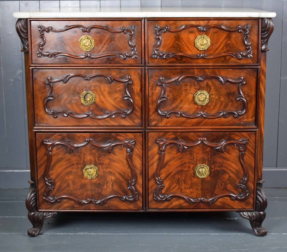 Antique Continental Mahogany Chest of Drawers / Cupboard with Carrara marble top View III