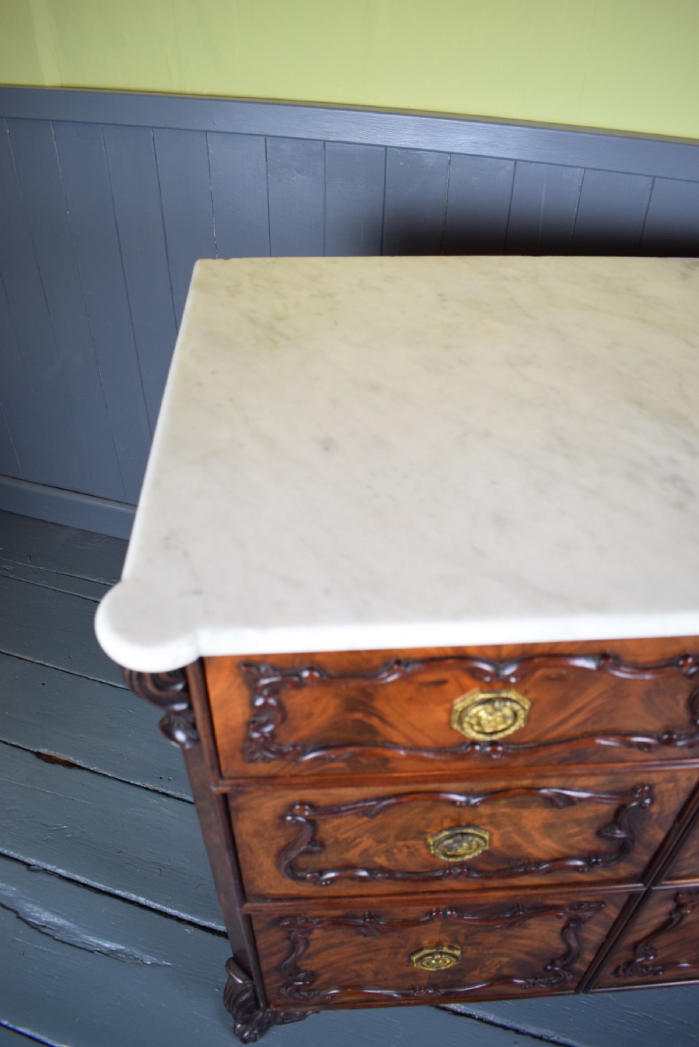 Antique Continental Mahogany Chest of Drawers / Cupboard with Carrara marble top View VII
