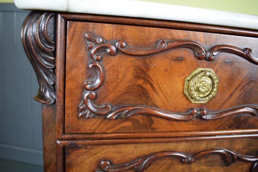 Antique Continental Mahogany Chest of Drawers / Cupboard with Carrara marble top View IX