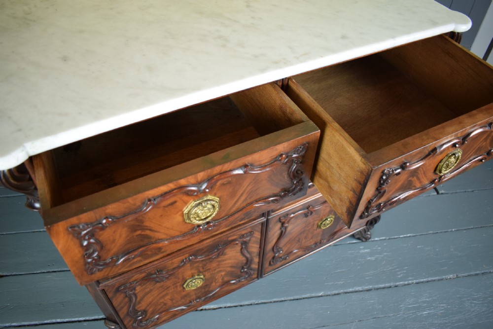 Antique Continental Mahogany Chest of Drawers / Cupboard with Carrara marble top View X