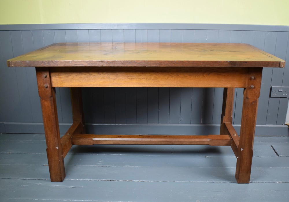Arts & Crafts oak refectory trestle dining table View II