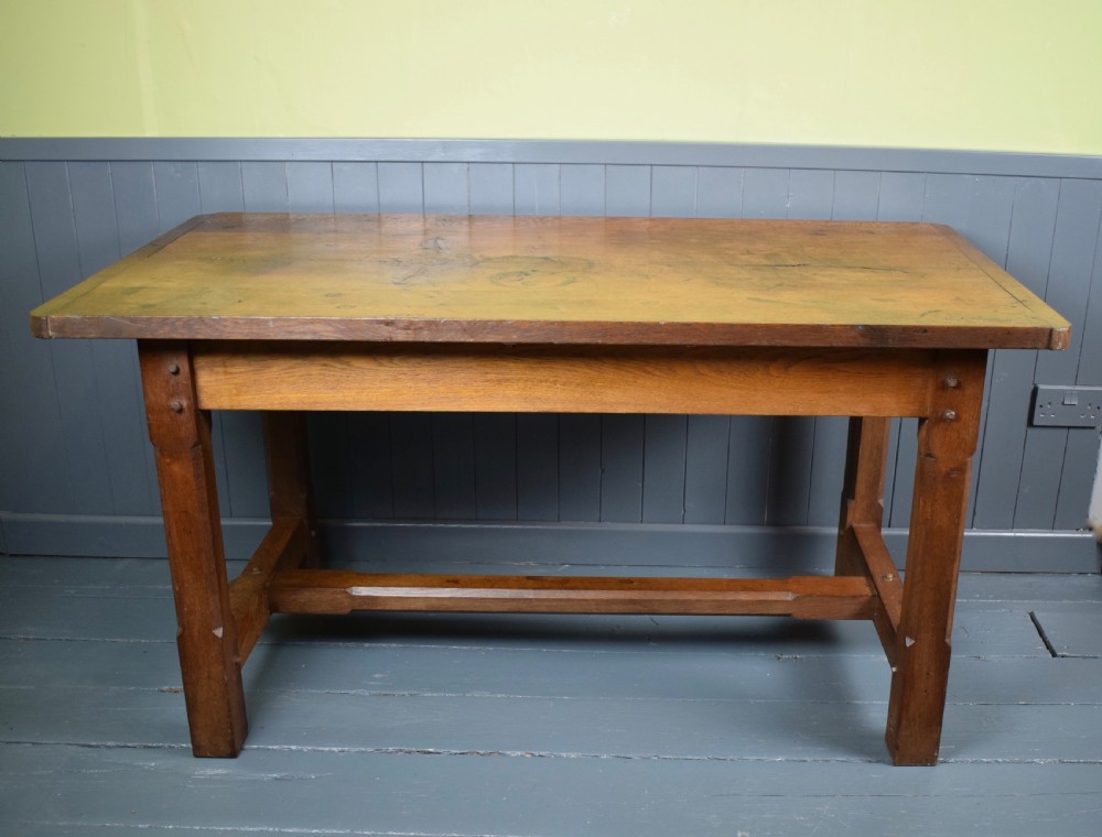 Arts & Crafts oak refectory trestle dining table View III