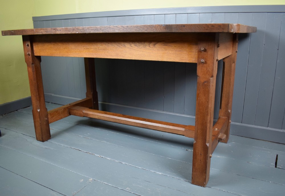Arts & Crafts oak refectory trestle dining table View IV