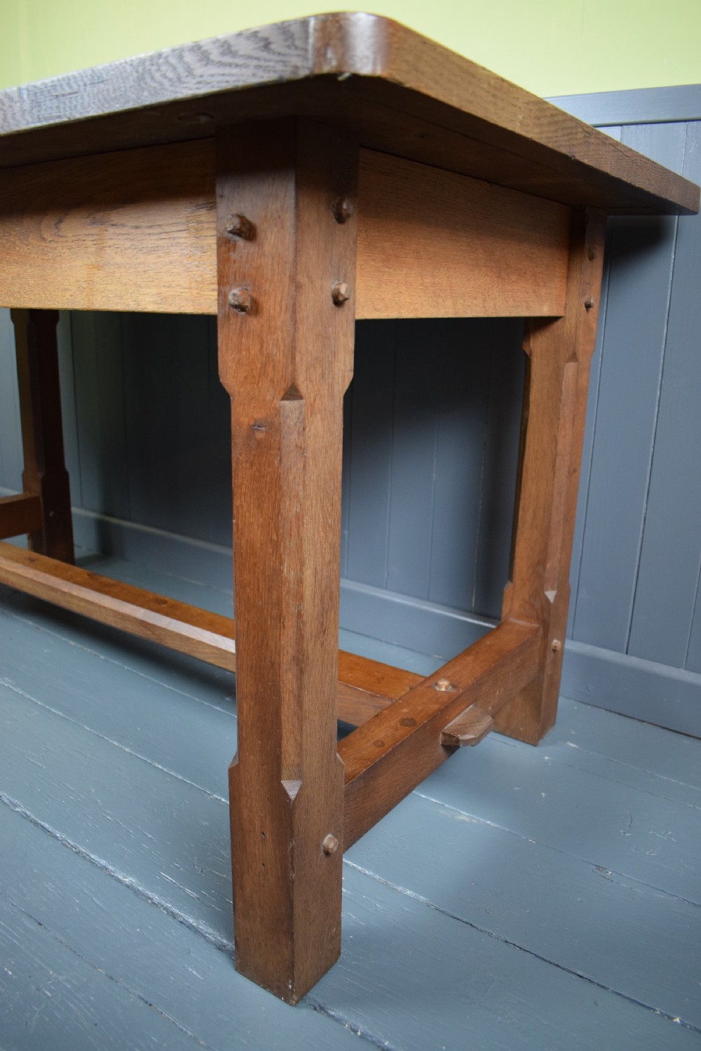 Arts & Crafts oak refectory trestle dining table View V