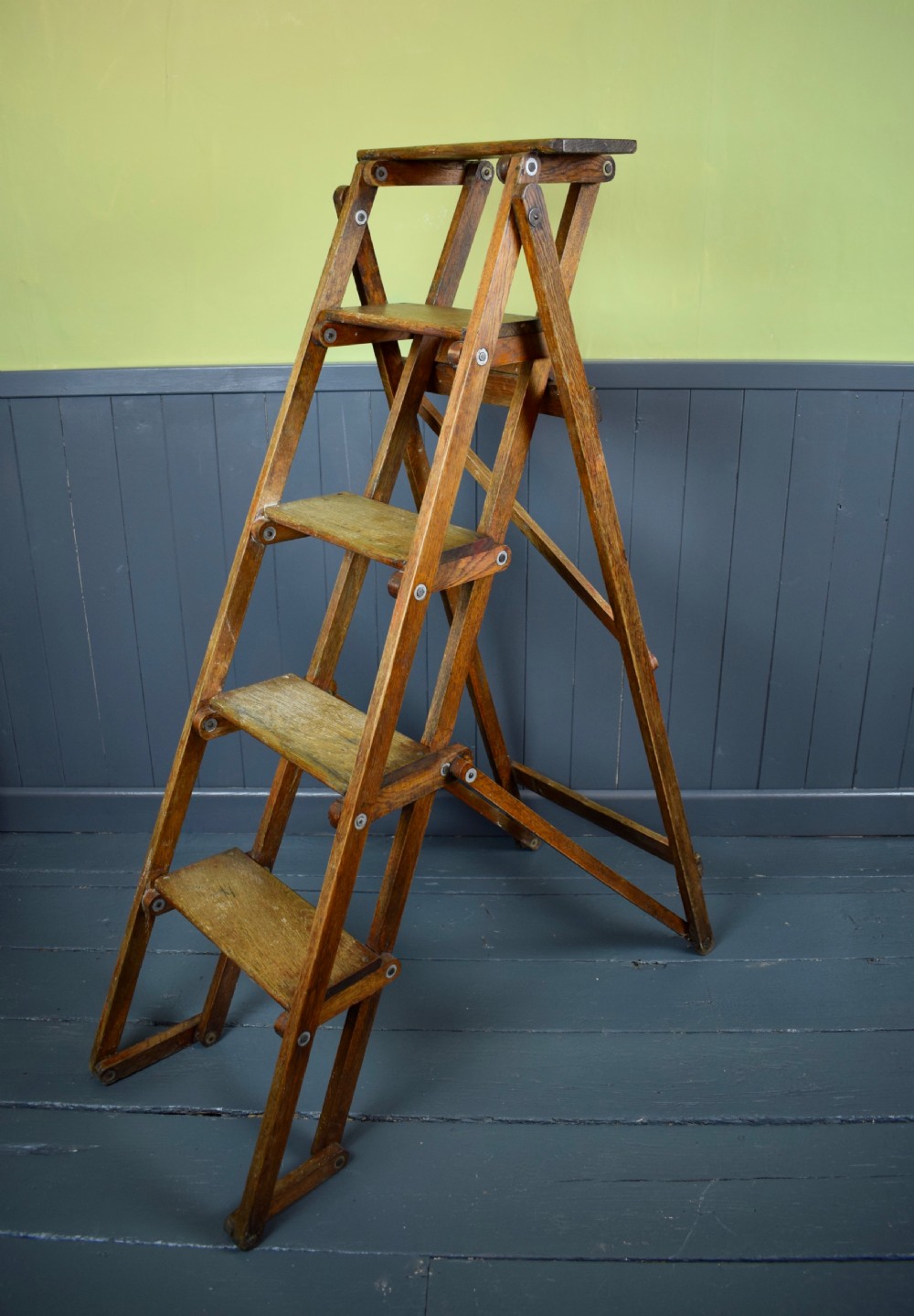 Vintage Oak Folding Shop Steps Ladder