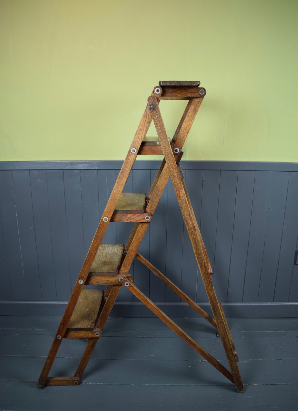 Vintage Oak Folding Shop Steps Ladder View II
