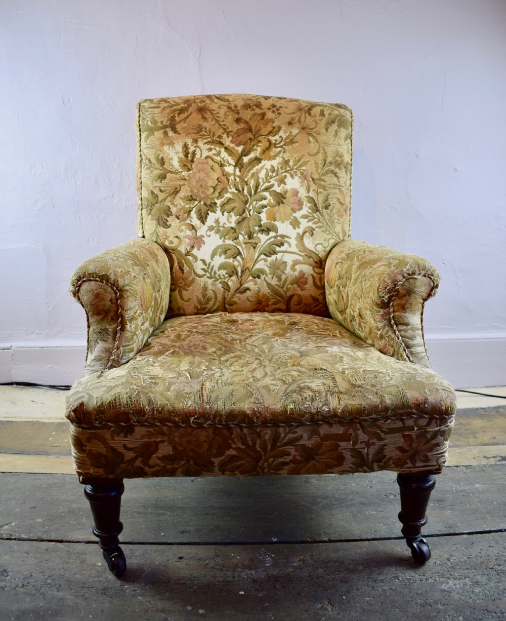 An Antique library armchair with tapestry upholstery View IV