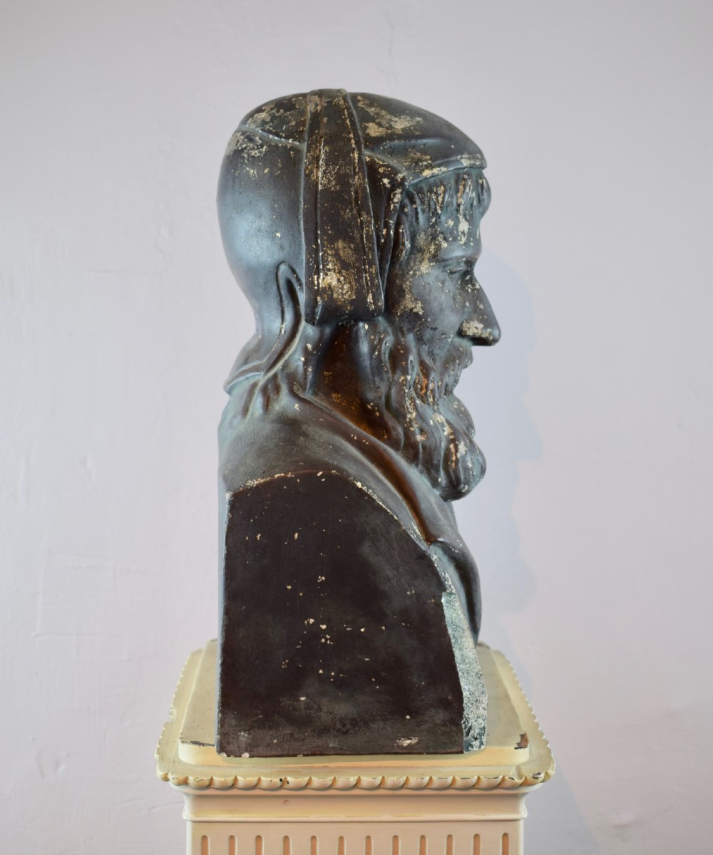Antique French Painted Plaster Library Bust of Galien View IV