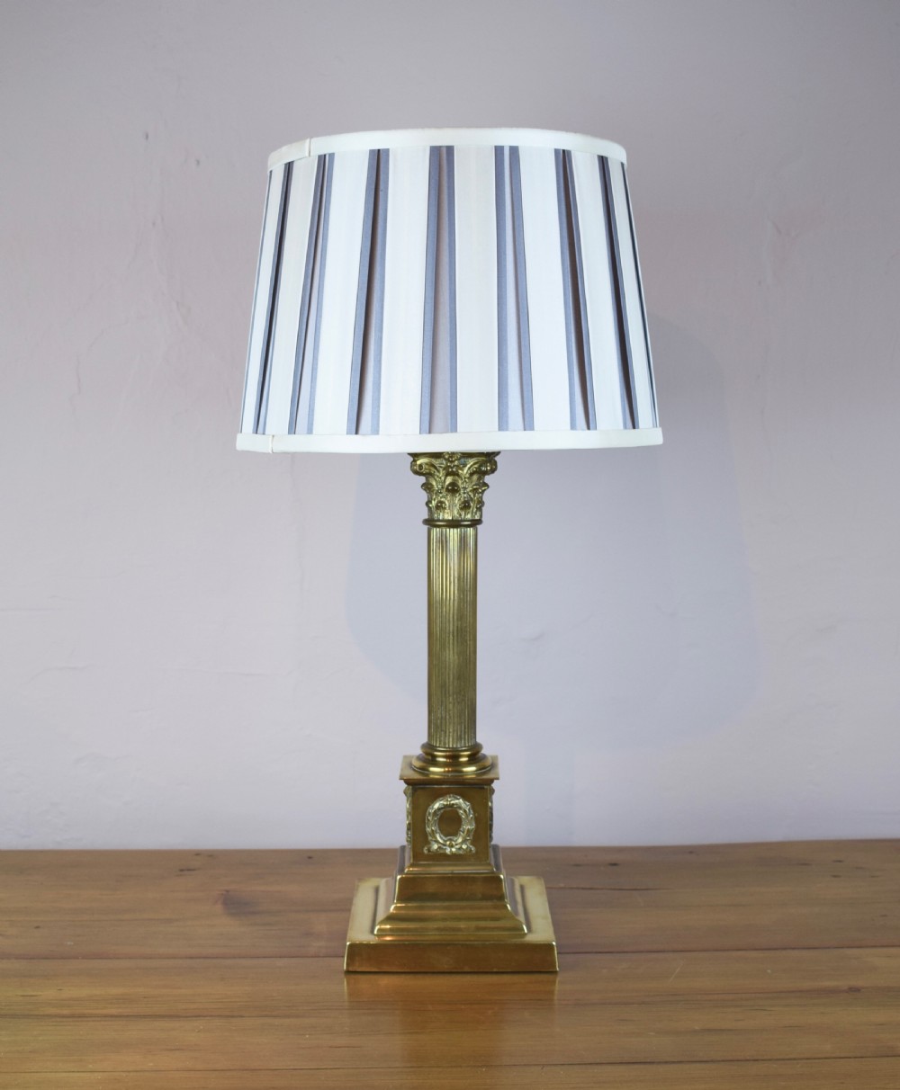 Antique Brass Corinthian column table lamp View II