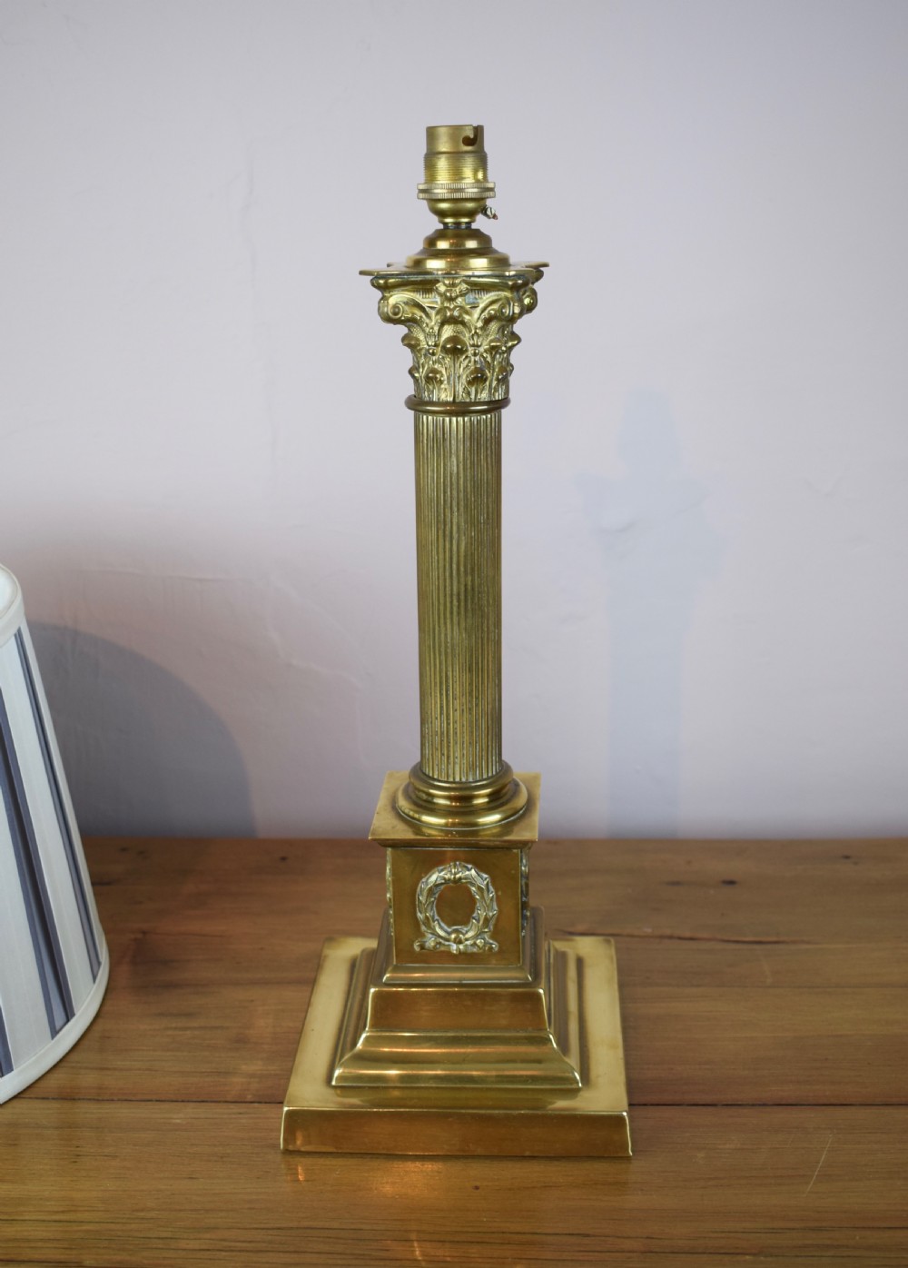 Antique Brass Corinthian column table lamp View IV