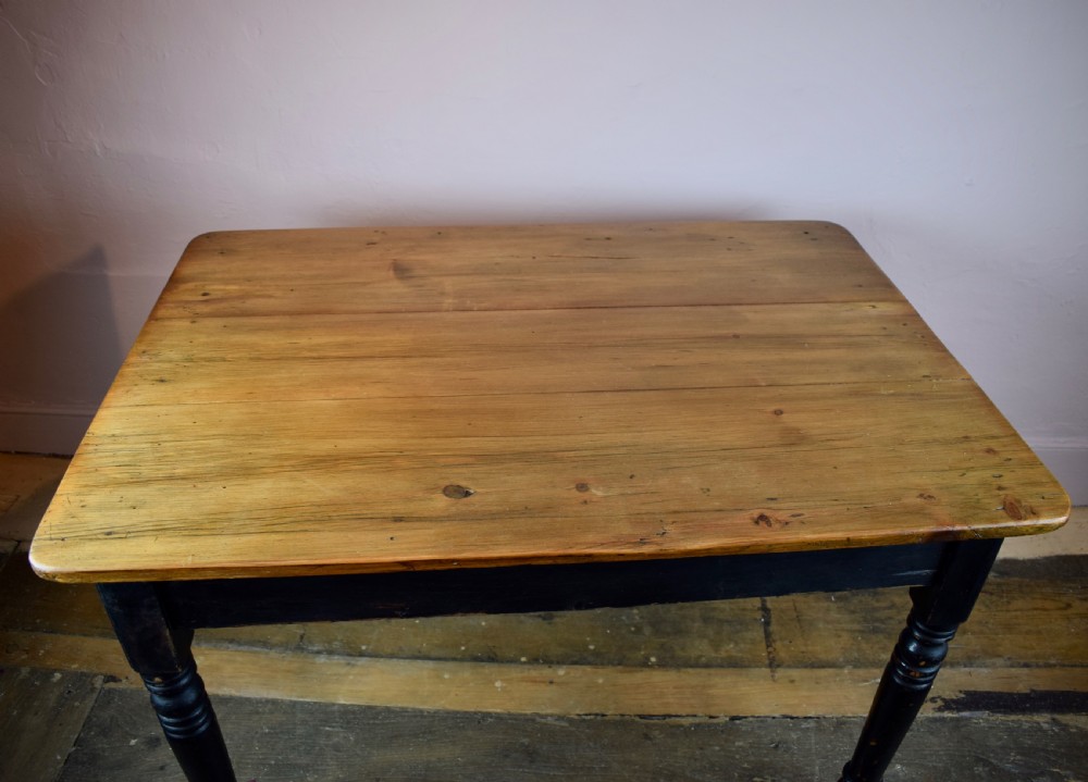 An Antique Victorian Pine Kitchen Table in Original Paint View VI