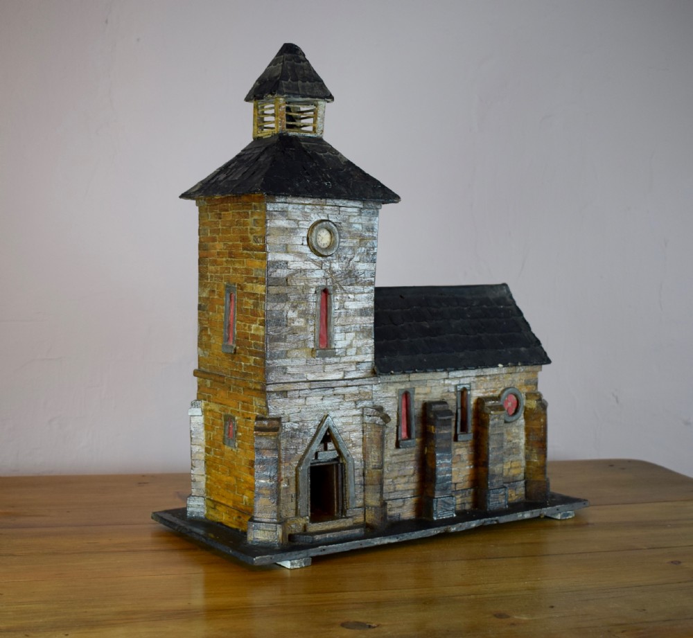 Vintage French Folk Art model of a church View IV