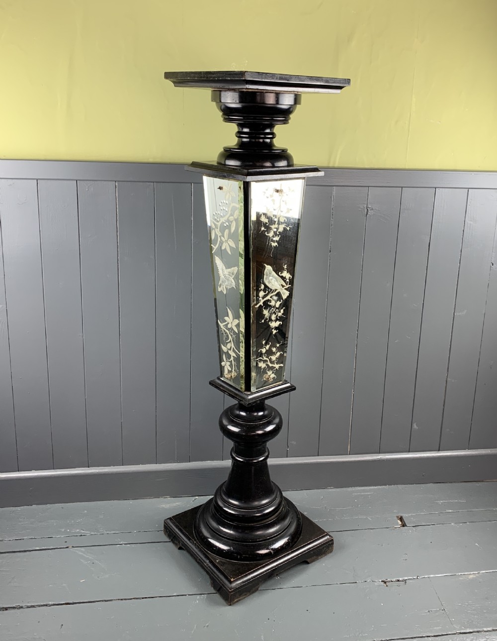 Victorian Ebonised & Engraved Mirror Glass Pedestal