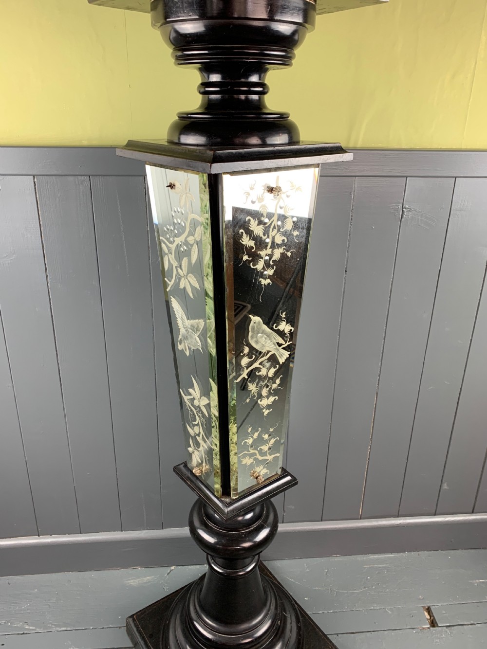 Victorian Ebonised & Engraved Mirror Glass Pedestal View IV