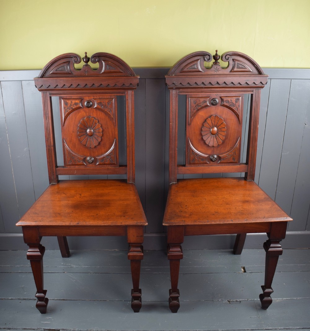 Pair of Victorian Mahogany Hall Chairs View III