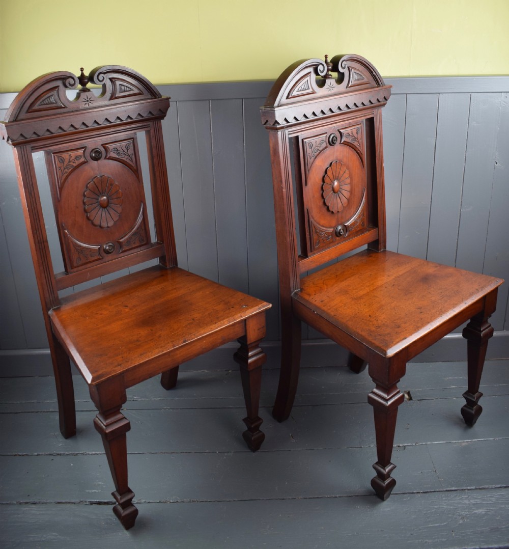 Pair of Victorian Mahogany Hall Chairs View IV