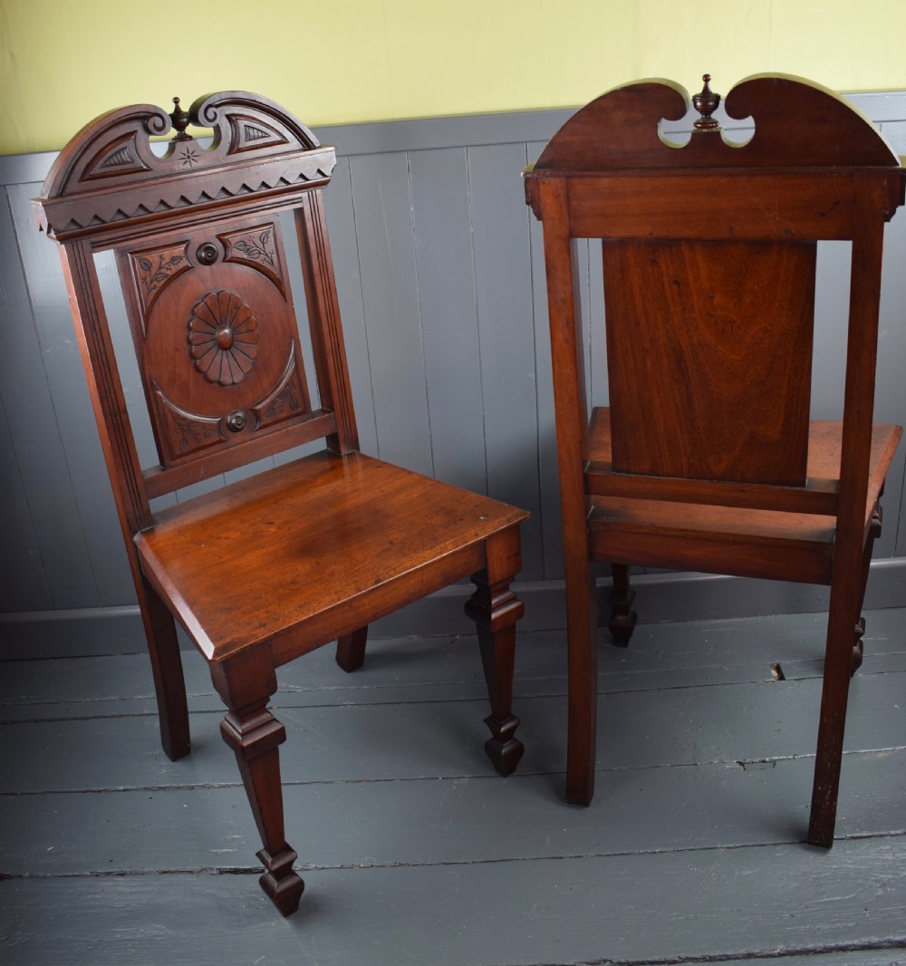 Pair of Victorian Mahogany Hall Chairs View V