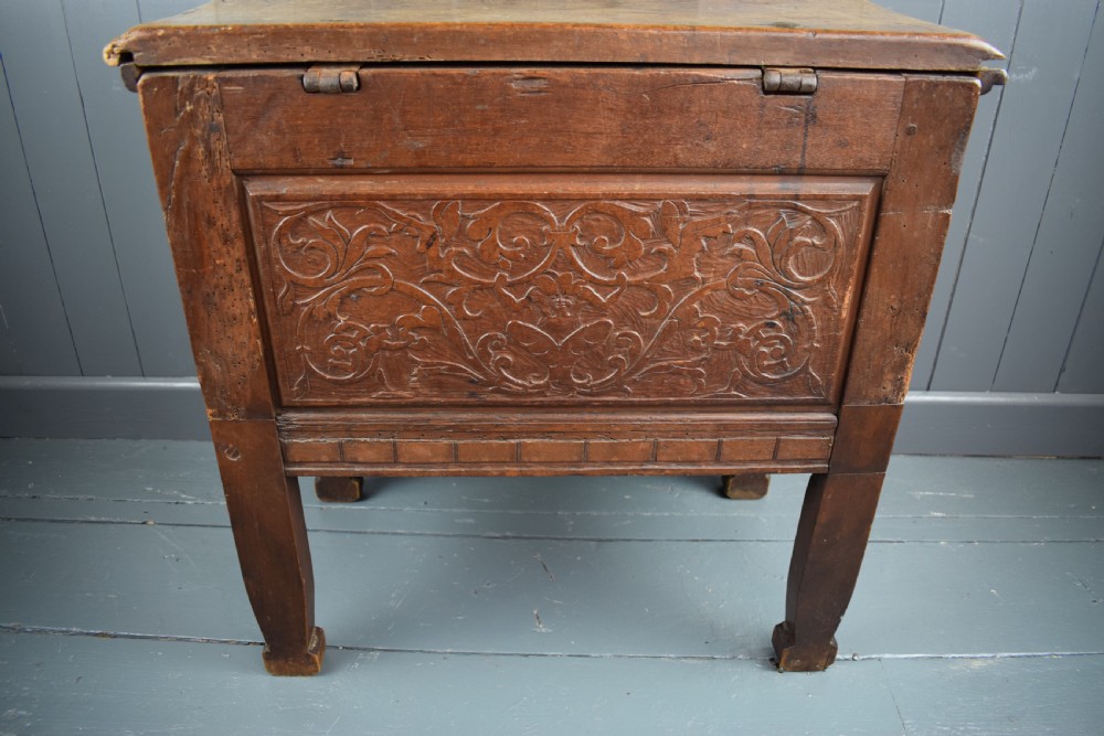 Small Antique Carved Oak Coffer with Native American Caryatids View VII