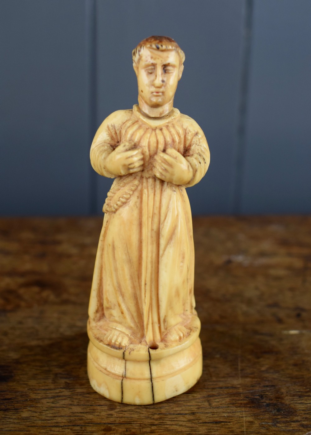 17th century carved walrus ivory figure of a monk