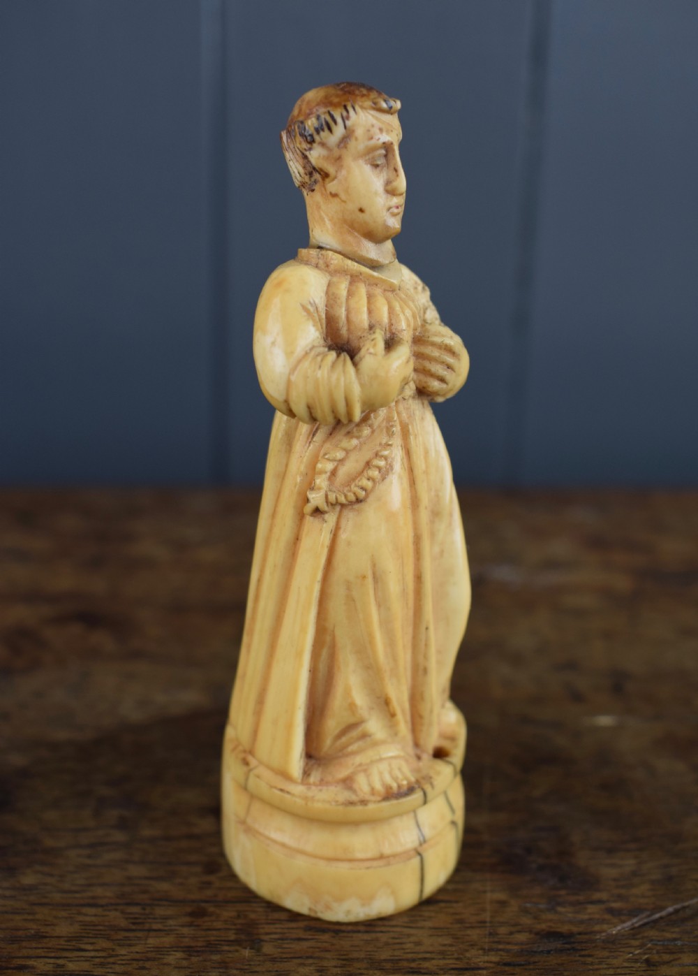 17th century carved walrus ivory figure of a monk View II
