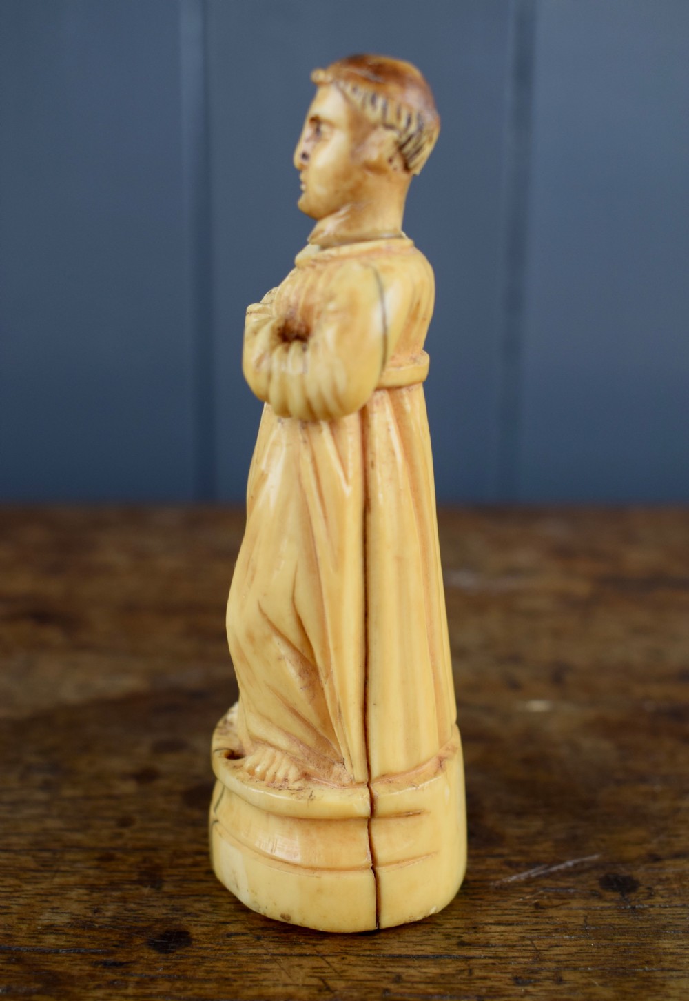 17th century carved walrus ivory figure of a monk View IV