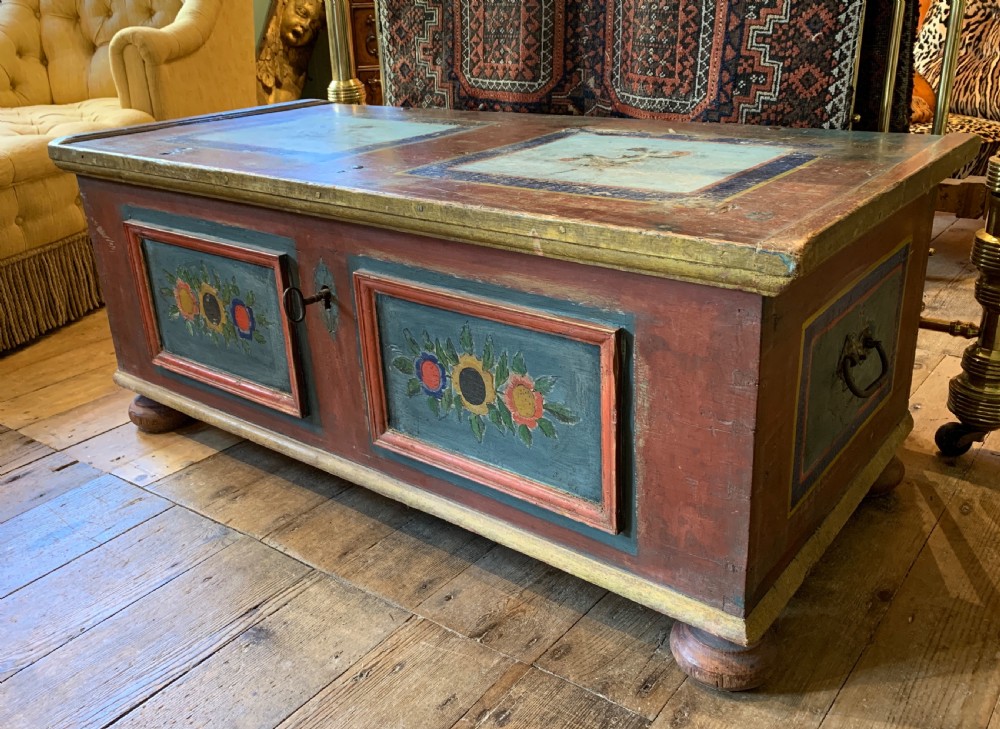 Antique Swedish painted pine Folk Art  coffer