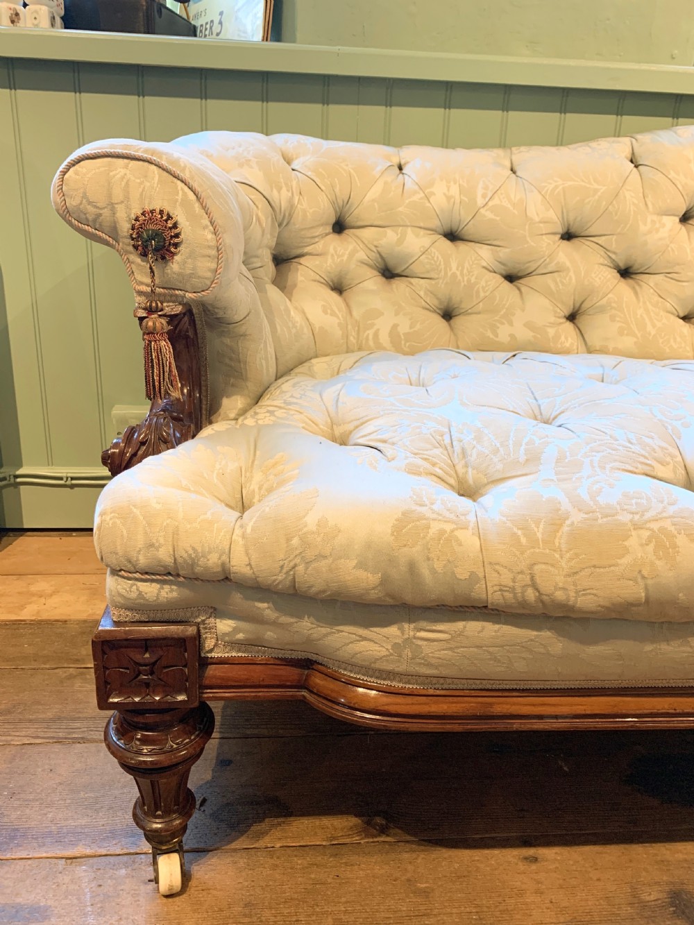 Superb quality Victorian walnut button back sofa View II