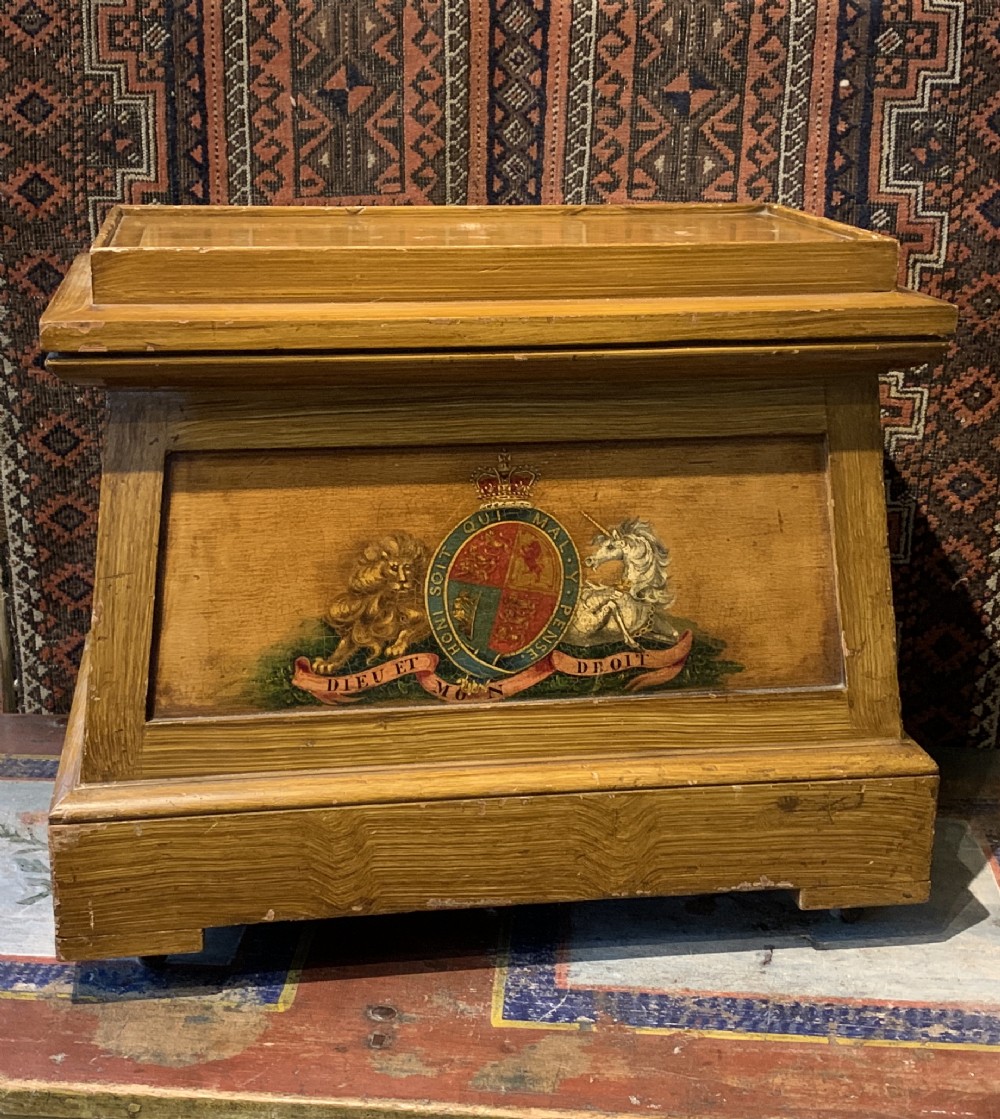 Victorian Faux Bois Pedestal hand painted with Royal Coat of Arms and VR cypher