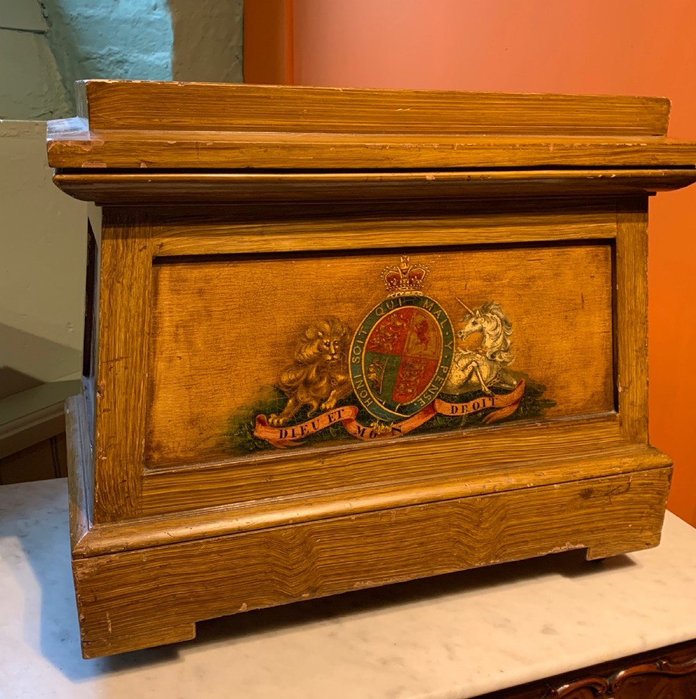 Victorian Faux Bois Pedestal hand painted with Royal Coat of Arms and VR cypher View IV