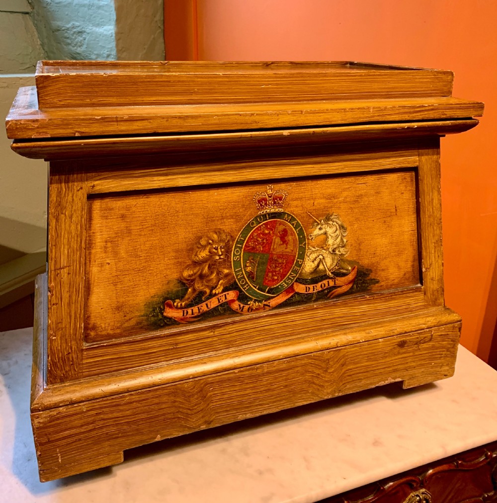 Victorian Faux Bois Pedestal hand painted with Royal Coat of Arms and VR cypher View IX