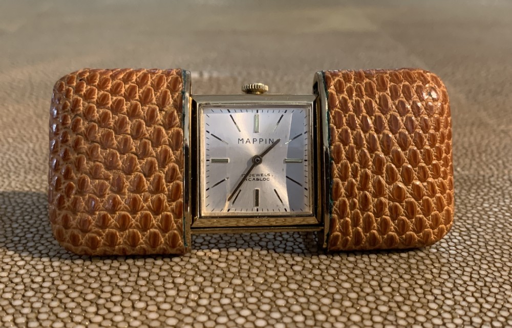 Art Deco Mappin lizard skin sliding purse travel watch View III