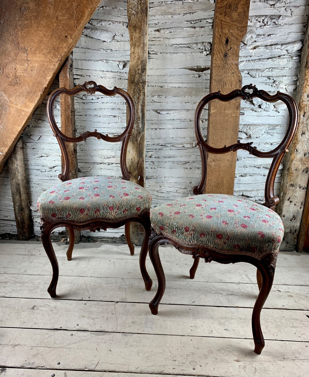 Pair of French Walnut Bedroom Chairs in Louis XV Style View II