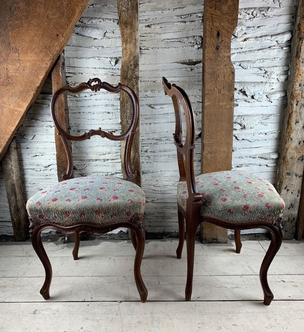 Pair of French Walnut Bedroom Chairs in Louis XV Style View III