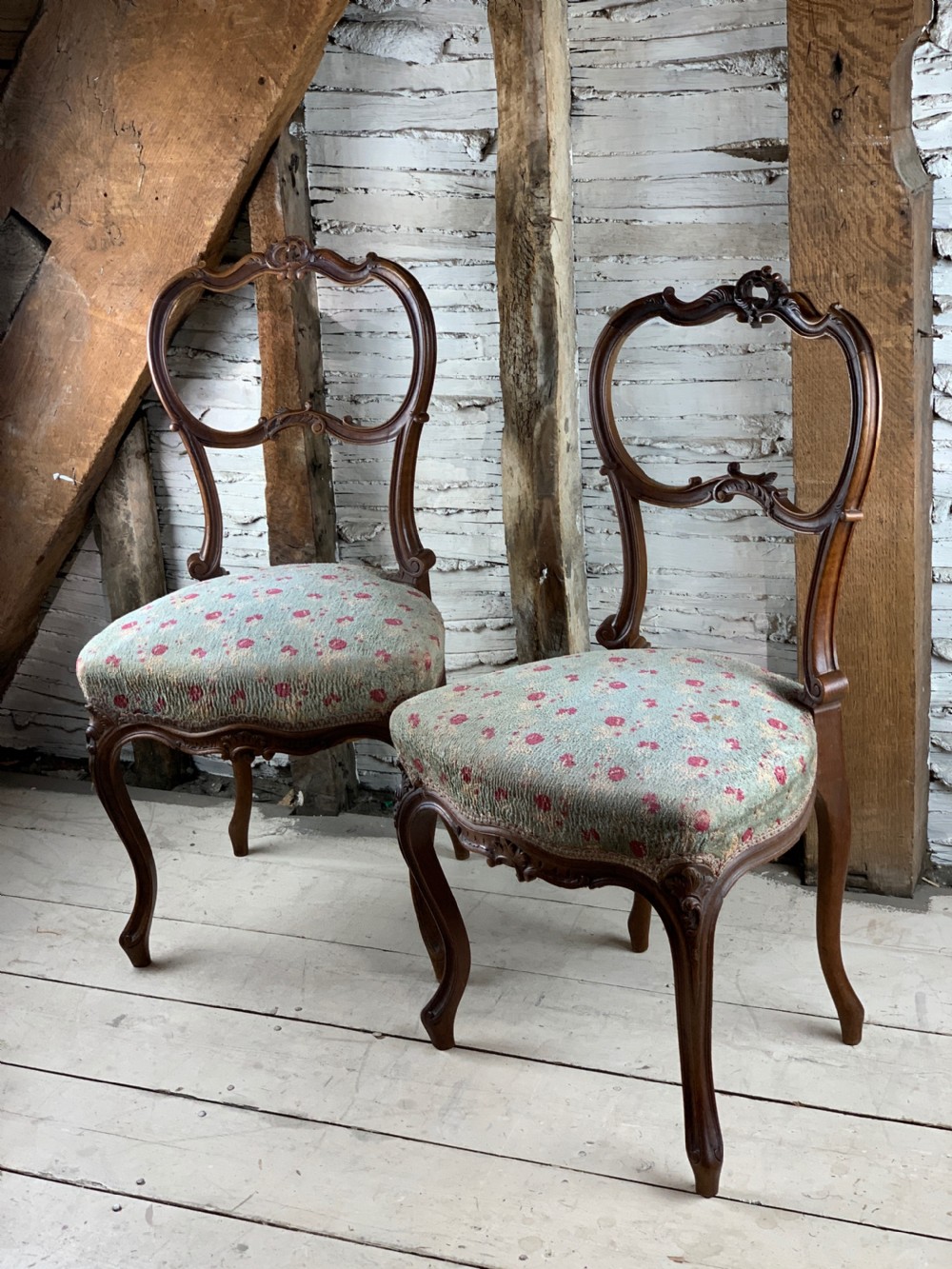 Pair of French Walnut Bedroom Chairs in Louis XV Style View V