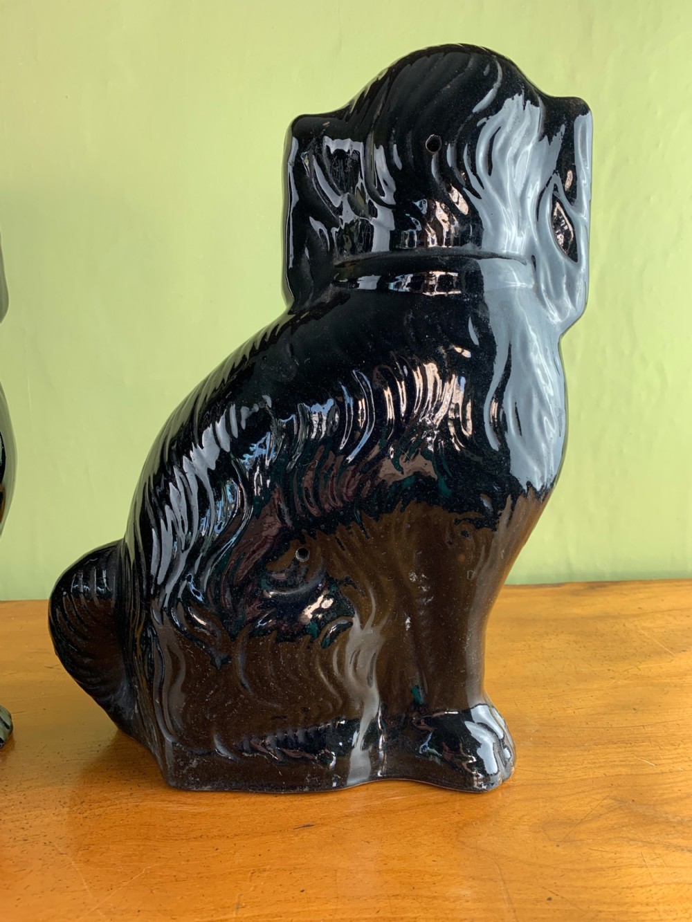 Pair of Victorian black Staffordshire dogs with glass eyes View II