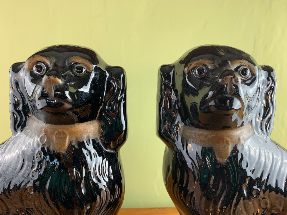 Pair of Victorian black Staffordshire dogs with glass eyes View IV