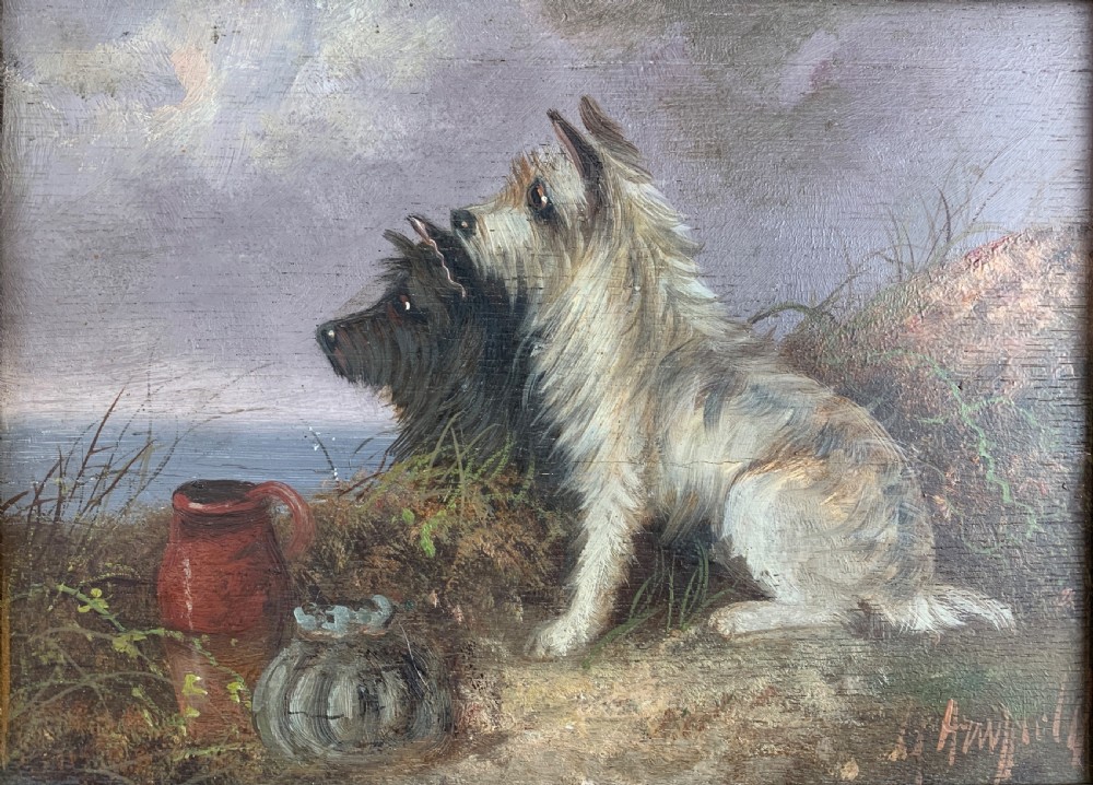 George Armfield, Terriers in a landscape, oil on panel, signed. View II