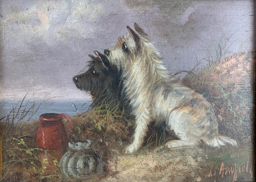 George Armfield, Terriers in a landscape, oil on panel, signed. View IV