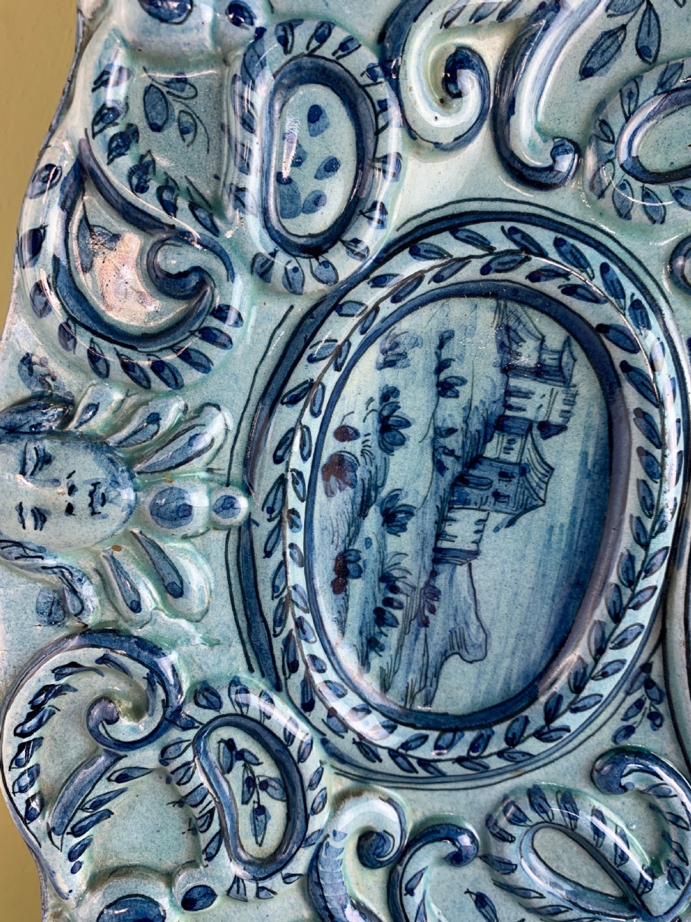 Cantagalli Renaissance revival blue & white faience charger View VI
