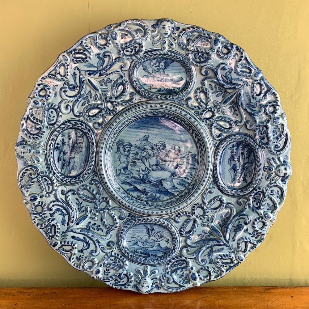 Cantagalli Renaissance revival blue & white faience charger View VII
