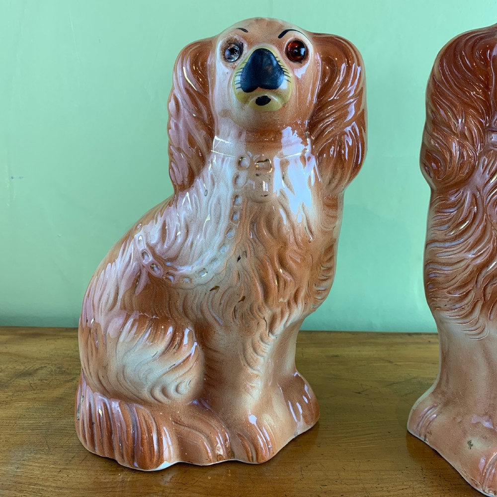 Pair of Victorian Staffordshire Pottery Dogs View II