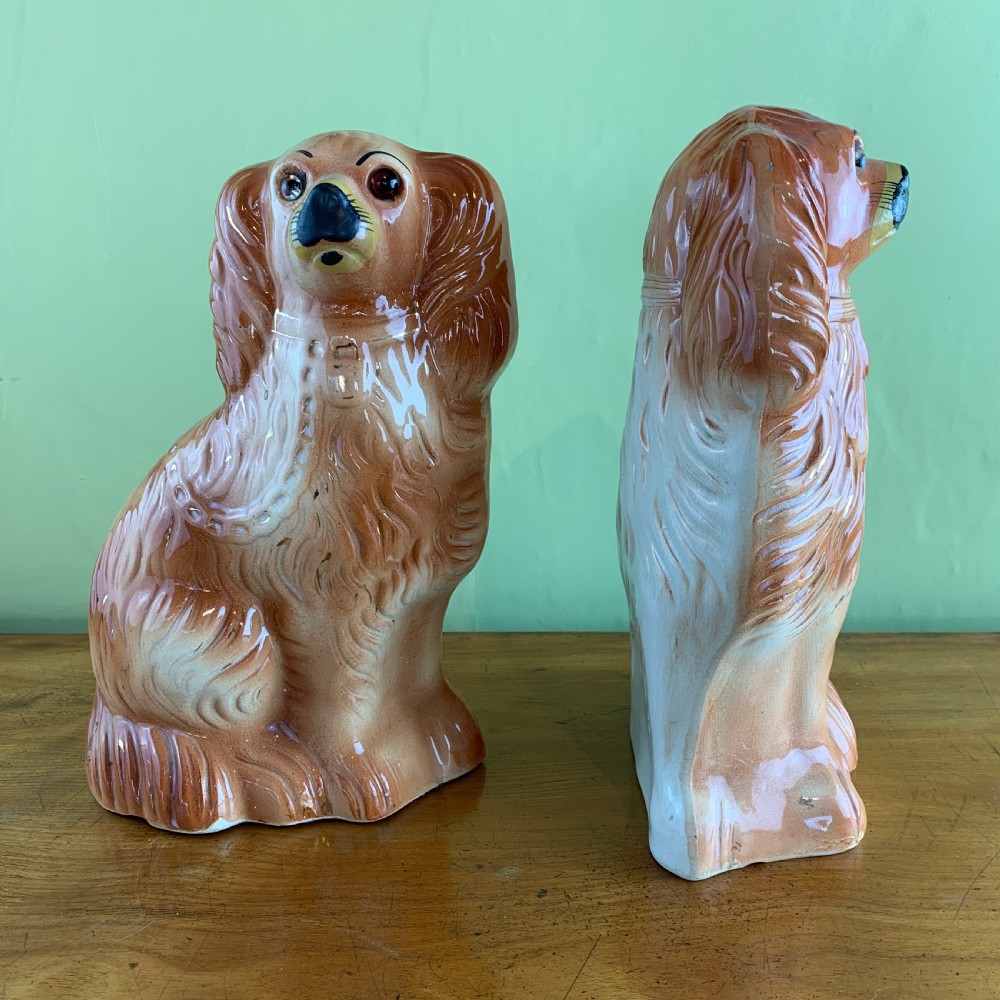 Pair of Victorian Staffordshire Pottery Dogs View V
