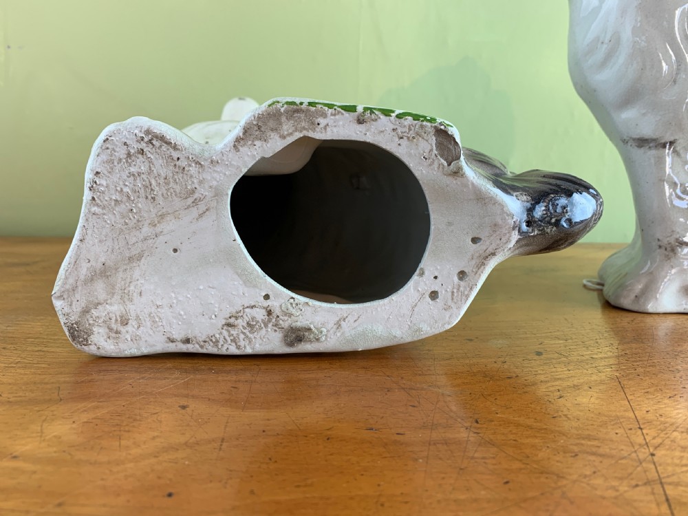Pair of Victorian black and white Staffordshire pottery dogs. View IV