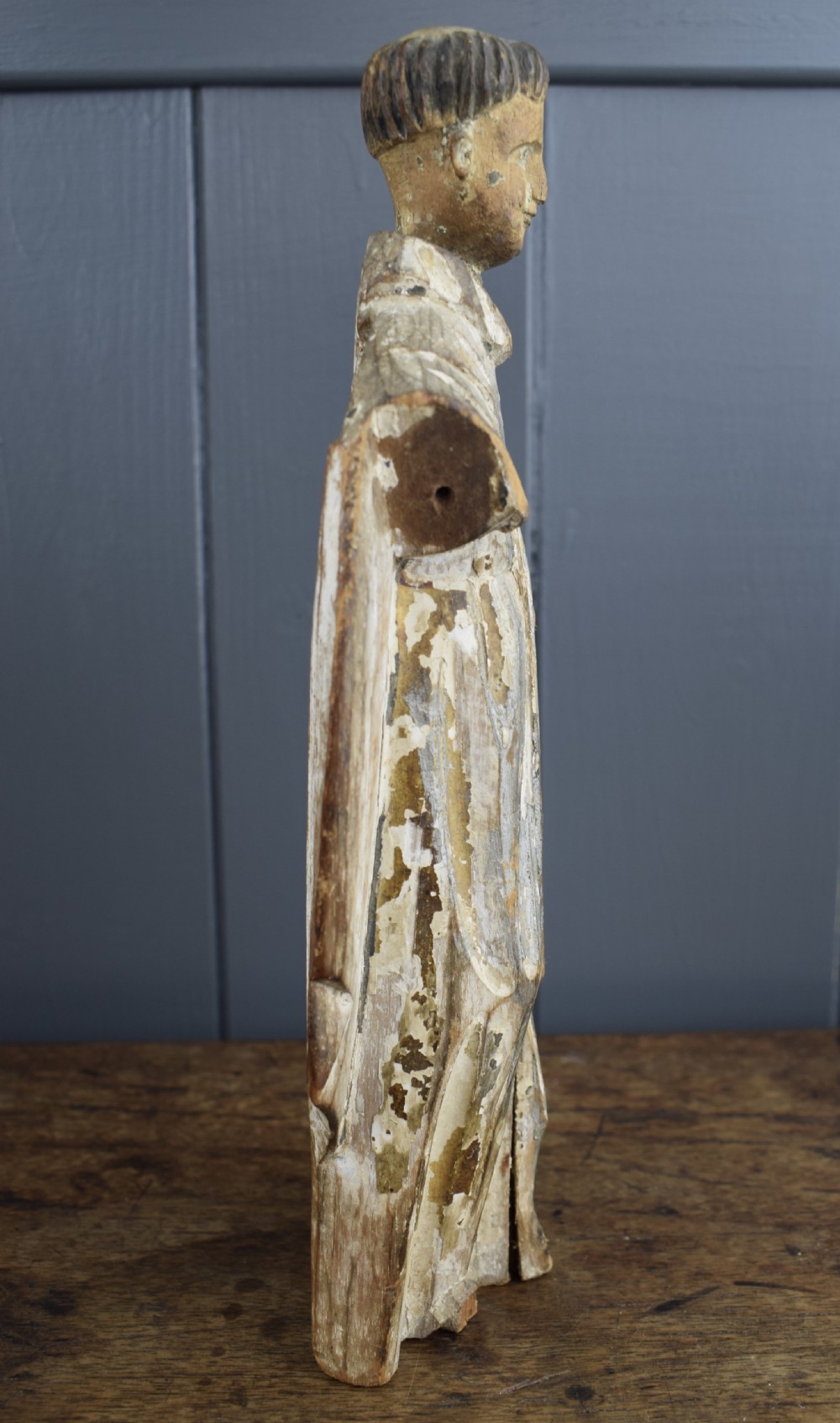 Spanish Colonial religious figural carving of a monk View II