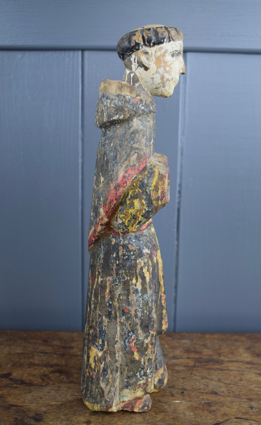 Spanish Colonial carved figure of a monk in original paint View II