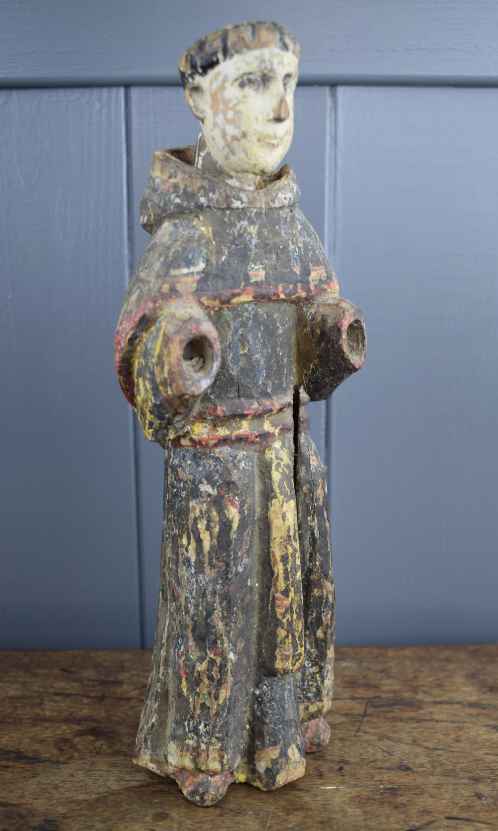 Spanish Colonial carved figure of a monk in original paint View III