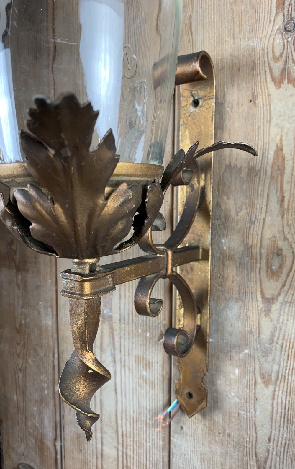 Pair of vintage toleware and wrought metal porch lanterns View VII