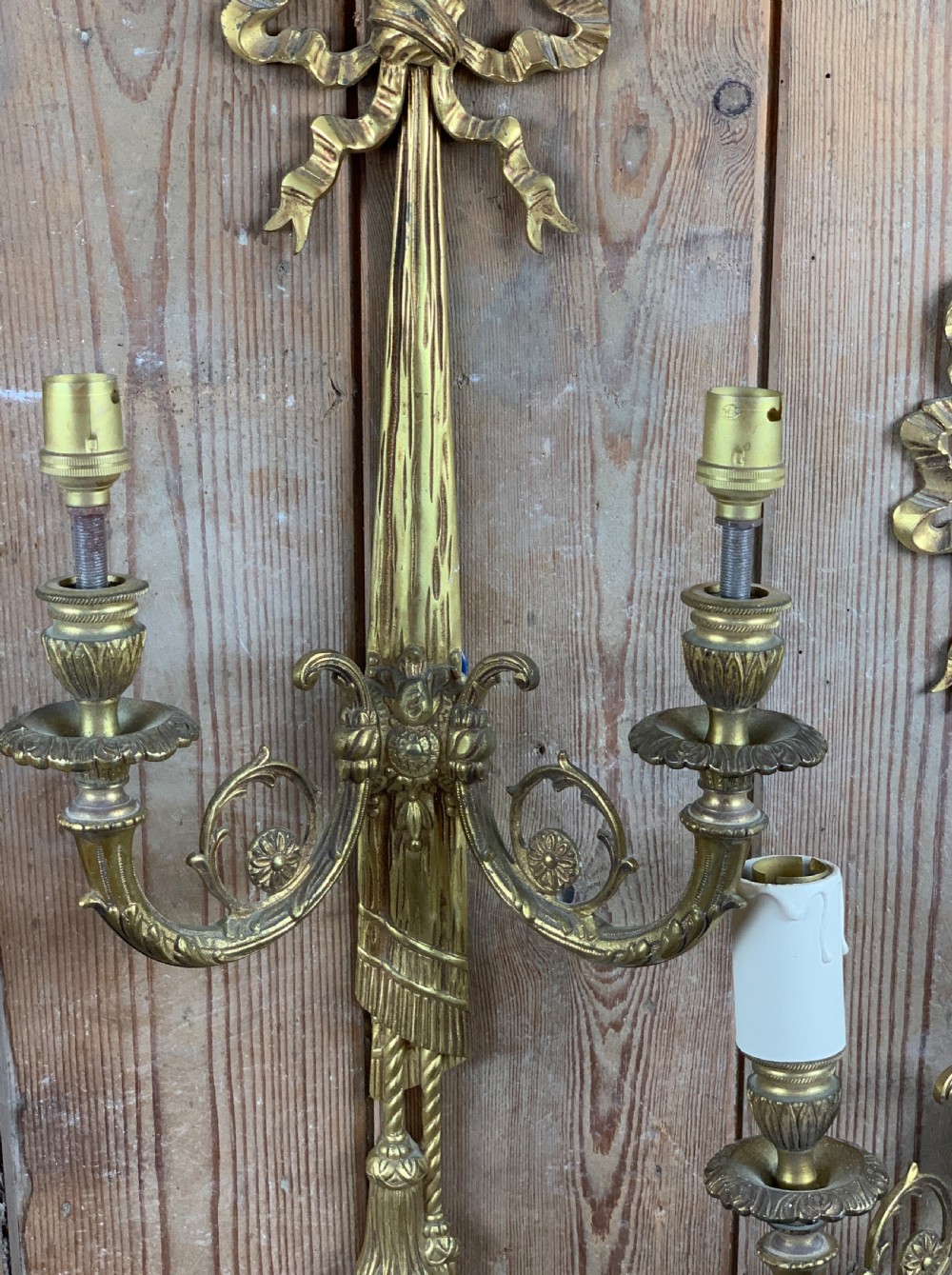 Pair of French Gilt Brass Two Branch Wall Sconces in Louis XVI Style View III
