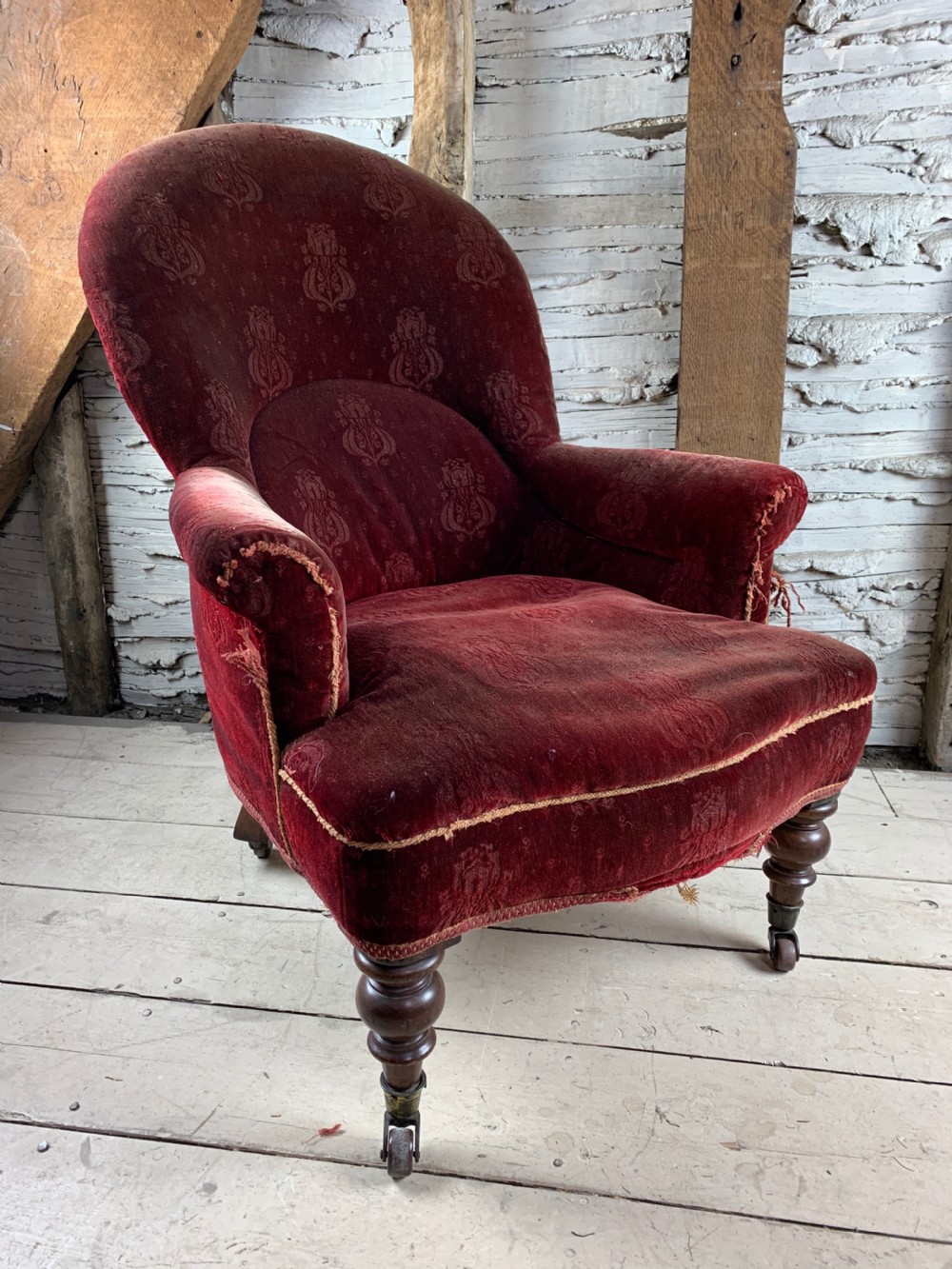 Antique Victorian Spoon Back Armchair for recovering